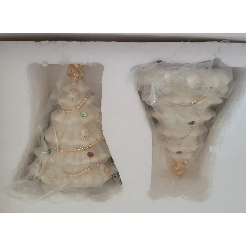 Lenox Jewels of Christmas White Tree Salt & Pepper Shakers Fine Ivory 2001 Vtg